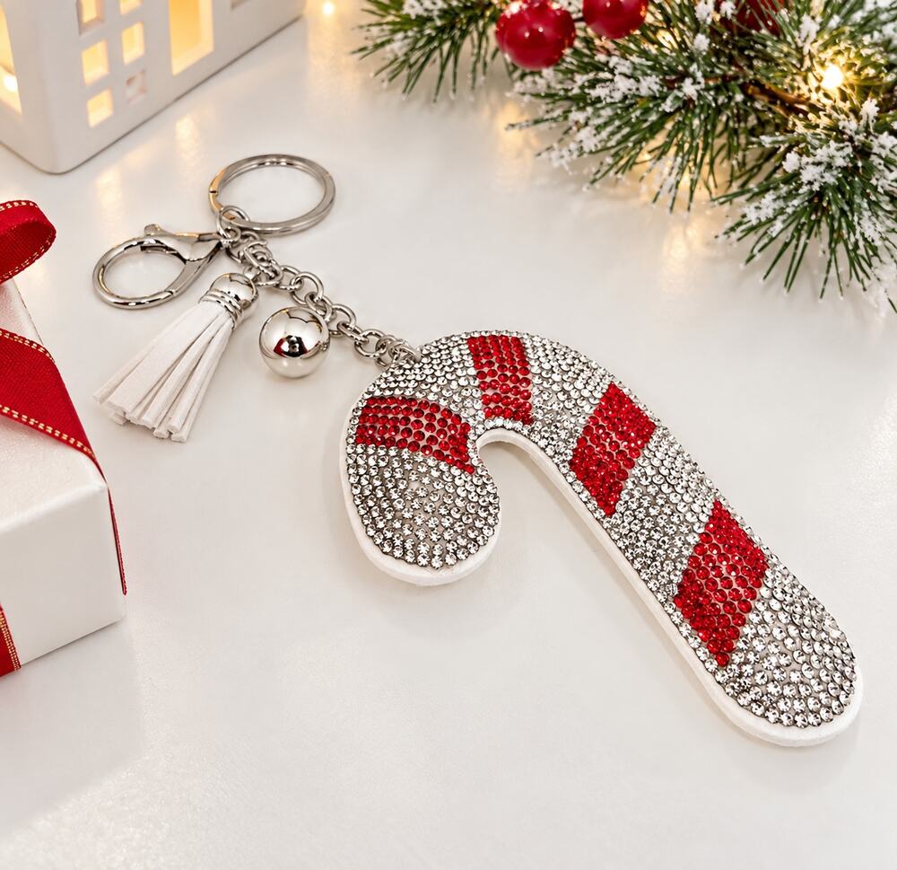 Holiday Candy Cane Rhinestone Bag Charm New
